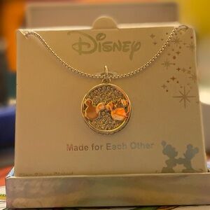 Disney Silver Necklace with Glittering Minnie and Mickey Pendant NEW